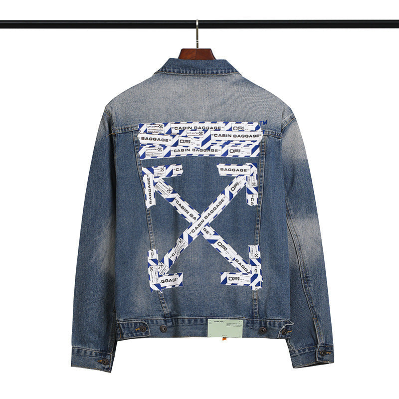 Autumn Men's Letter Arrow Washed Jack jacket