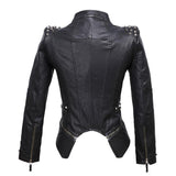 Leather Biker Coat Golden Leather Jacket Women Pu Jackets Fashion Wash Square Buckle Slim Dovetail Mid-Length