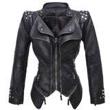Leather Biker Coat Golden Leather Jacket Women Pu Jackets Fashion Wash Square Buckle Slim Dovetail Mid-Length