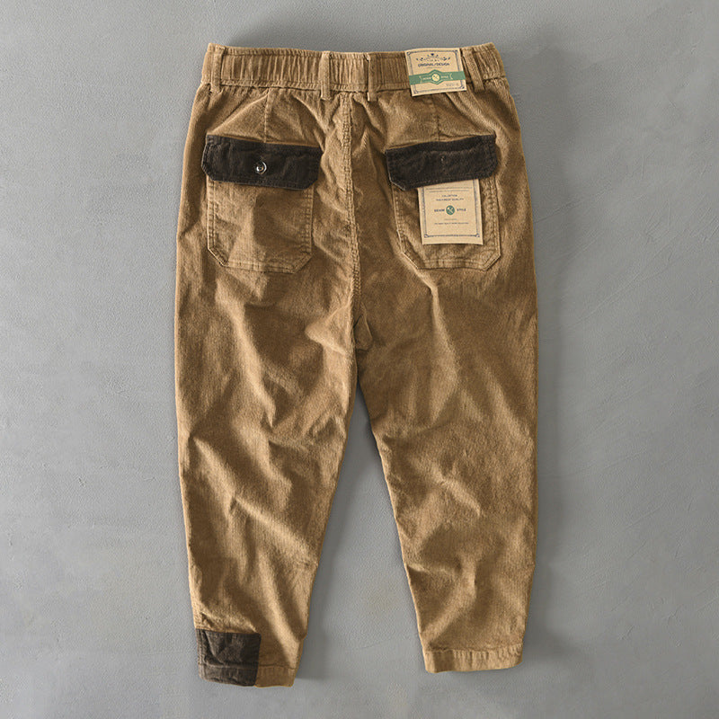 Mens Corduroy Pants Fall Winter Men Cotton Corduroy Color Matching Casual Japanese Overalls