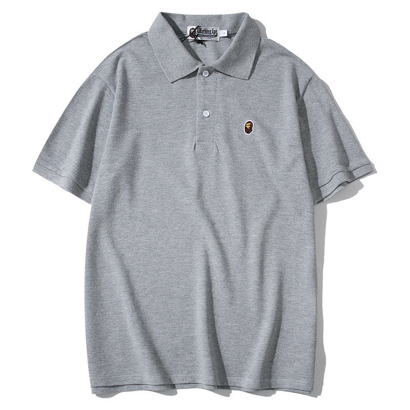 Shark Print T Shirt Solid Color Casual Embroidered Short-Sleeved Polo Shirt
