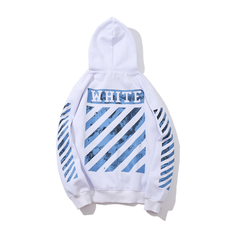 Fleece-Lined White HAILANG Oil Painting Men's and Women's Street Hooded Sweater Pullover Pure Cotton Coat hoodie