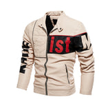 Graphic Leather Jacket Women Men's Motorcycle Clothing Color Matching Pu Jacket Fleece-Lined Cream-Colored Leather Coat Men