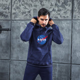 Men Graphic Hoodie Fashion NASA Logo Velvet Padded Hooded Sweatshirt Men and Women Youth Fashion Warm Hoodie