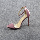 Hot Pink Heels Pointed-Toe Colorblock Transparent Stiletto Ultra-High Heels Pumps Women's Shoes
