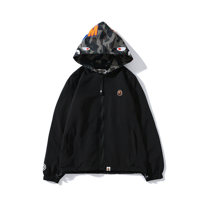 Shark Print Hoodie Autumn And Winter Men'S And Women'S Shark Head Camouflage Hat Windbreaker Sweater