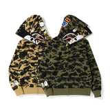 Shark Print Hoodie Men'S Hip Hop Shark Head Camouflage Hooded Long Sleeve Cardigan Coat Outerwear