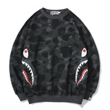 Shark Print Sweatshirts Fashion Brand Camouflage Shark Head Print Cotton Terry Round Neck Sweater