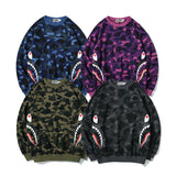 Shark Print Sweatshirts Fashion Brand Camouflage Shark Head Print Cotton Terry Round Neck Sweater