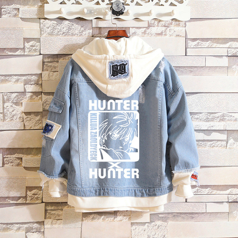 Comic Denim Jacket Anime Hole Spring and Autumn Denim Jacket