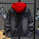 Men Denim Jacket Men's Denim Coat Spring and Autumn Hooded Spring Top