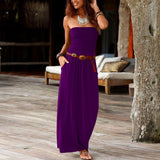 Mauve Dress Summer Tube Top Sleeveless Cold-Shoulder Loose Dress Long Dress