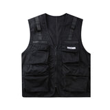 Men Sweater Vest Mechanical Style Multi-Pocket Workwear Vest Men's Vest Loose Street Sleeveless Jacket