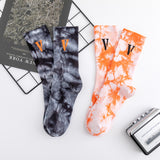 V Lone Socks Black Orange Big V Socks Middle Tube Cotton Socks Athletic Socks