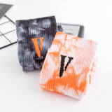 V Lone Socks Black Orange Big V Socks Middle Tube Cotton Socks Athletic Socks