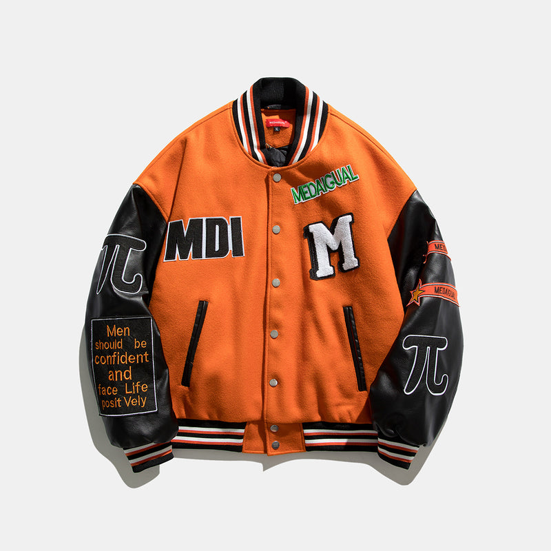 Orange Varsity Jacket Winter New Work Clothes Casual Multicolor Letter Print Jacket
