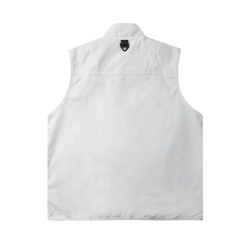 Men Sweater Vest Solid Color Multi-Pocket Workwear Vest Men's Jacket Loose Sleeveless Jacket