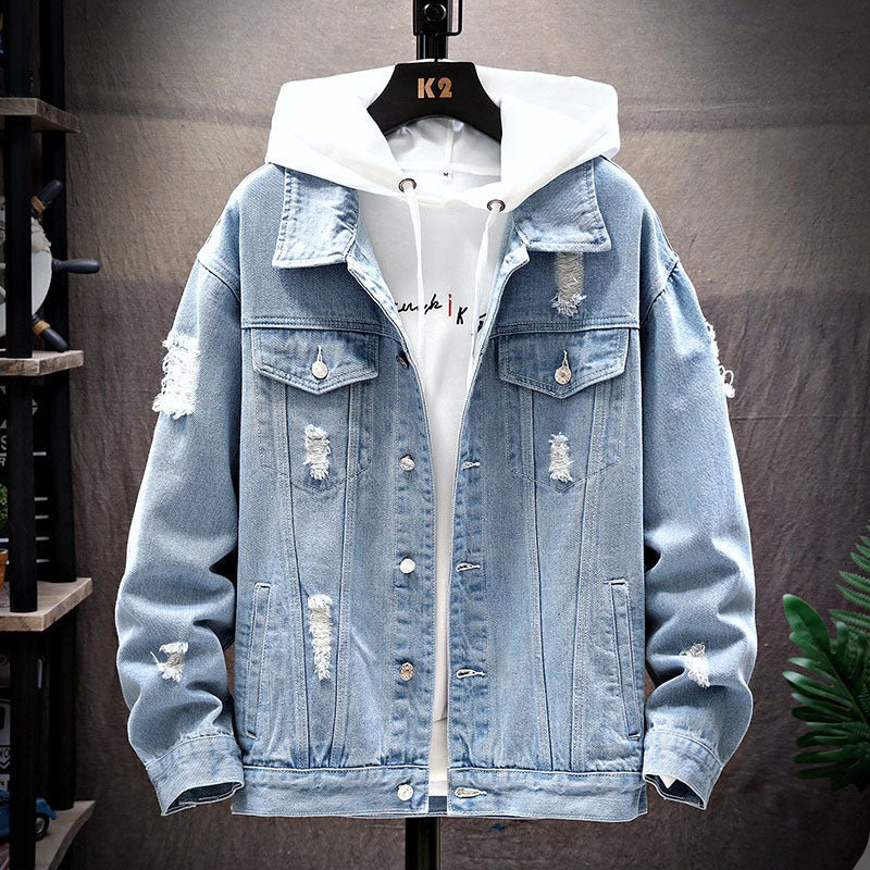 Men Denim Jacket Men's Spring and Autumn Loose Jacket