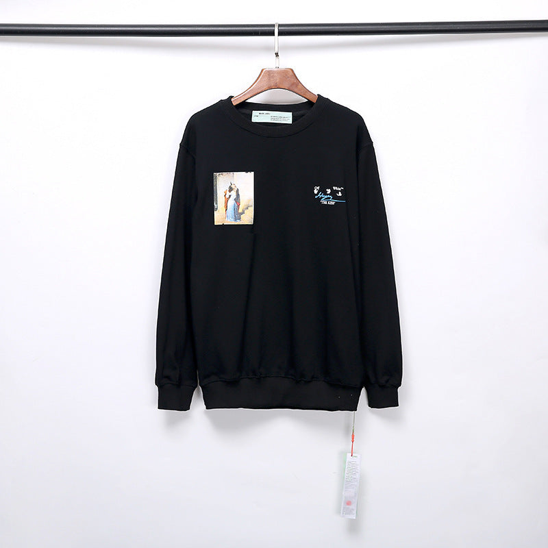 Autumn and Winter Back Men and Women Kiss Letter Printing Casual Men and Women All-Matching Thin round Neck Sweater sweatshirt