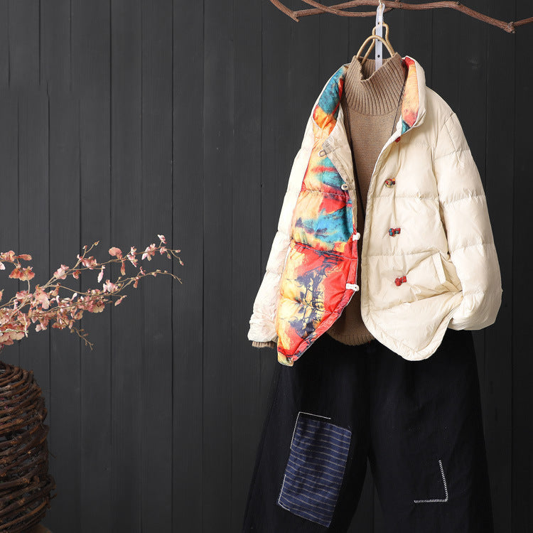 Women Winter Coats Puffer Jacket Down Coat New Winter Clothes Women's Short Down Jacket Fashion Printing White Duck Down Coat