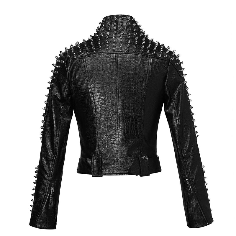 Leather Biker Coat Gothic Leather Jacket Women Pu Jackets Punk & Rock Motorcycle Clothing Drill Bit Splicing Coat