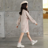 Mid-Length Spring, Autumn and Winter Children's Sweater round Neck Plaid Long Sleeve Children Girl's Dress