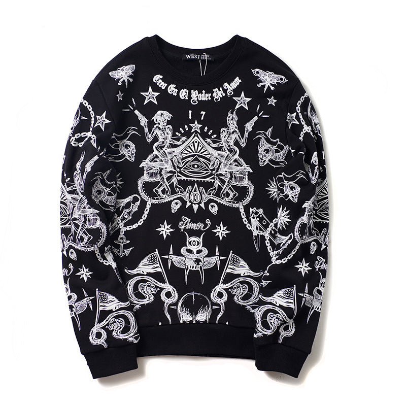 GVC Hoodie Skull Print Cotton Sweater Loose Velvet Thickened
