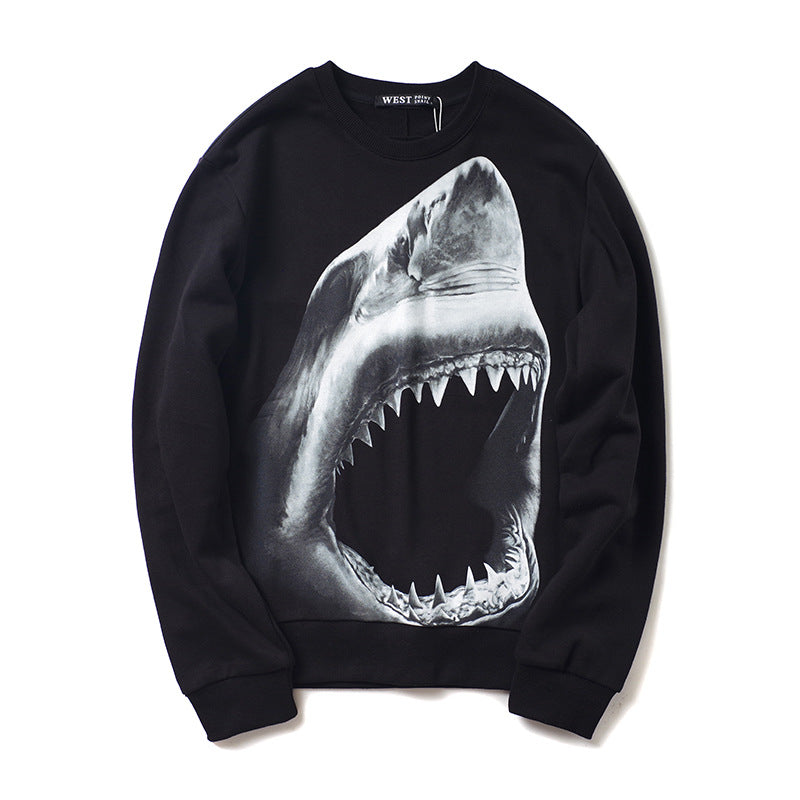 GVC Hoodie Black and White Shark Print Loose Pure Cotton Couple