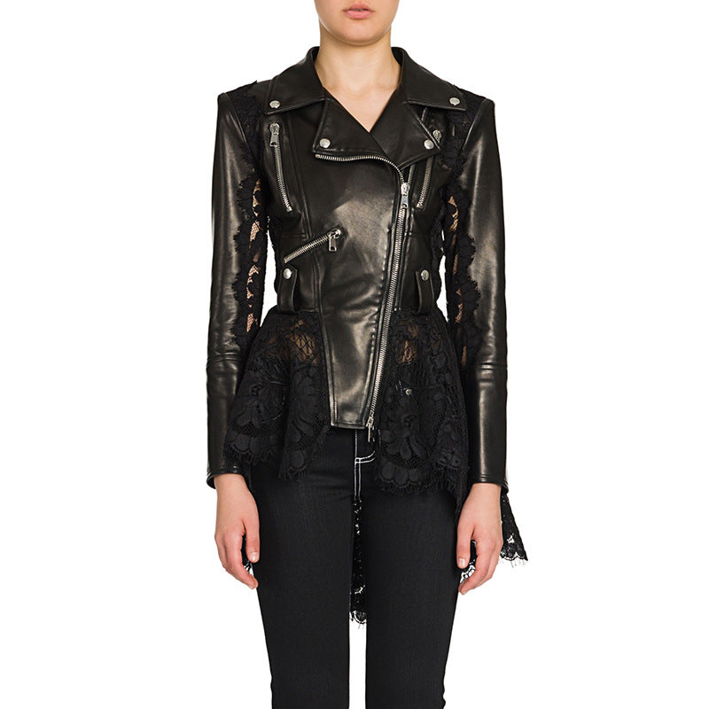 Leather Biker Coat Gothic Leather Jacket Women Pu Jackets Spring and Autumn Sheepskin Slim Coat Jacket