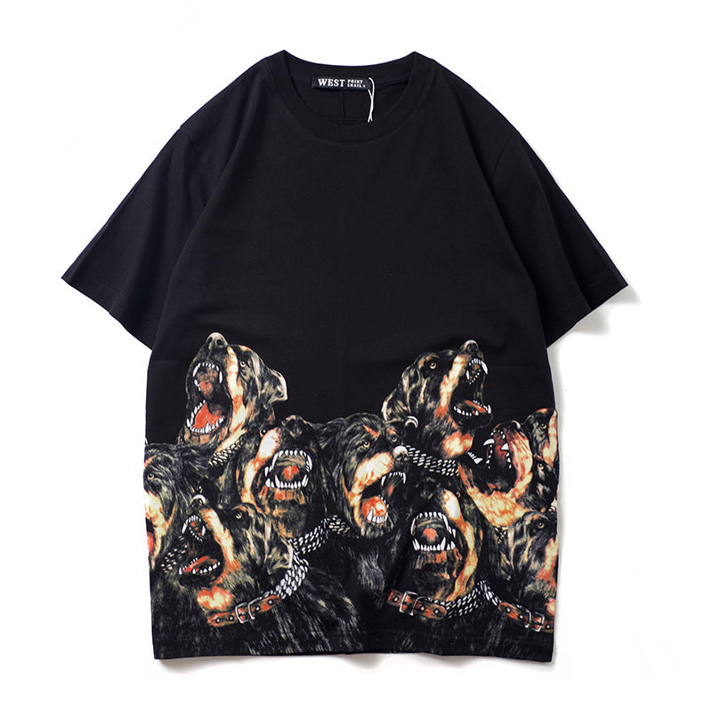 GVC T Shirt Dog Head Pattern Pure Cotton Loose Short Sleeve T-shirt Men