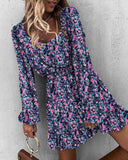 Homecoming Dresses Tight Sexy Print Pleated Tight Waist Long Sleeve Dress