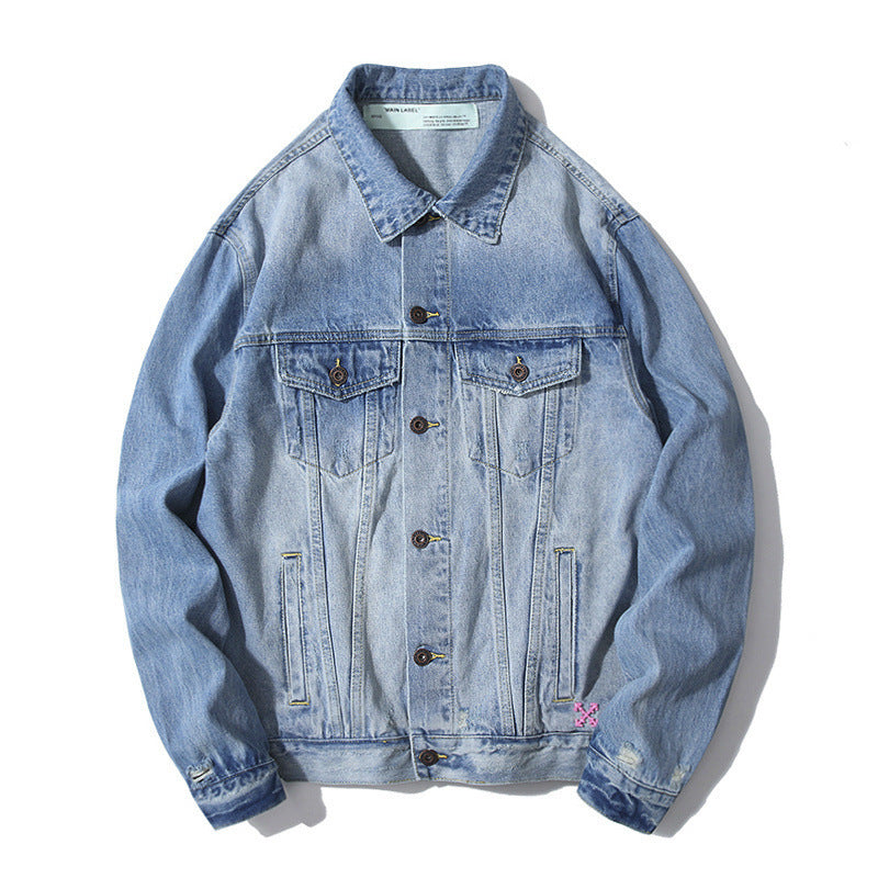Men's OW Fashion Brand Arrow Distressed Denim Coat jacket