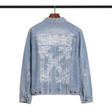 Autumn and Winter Men's Wear Ow Embroidery Hang Rope Washed Distressed Denim Coat jacket