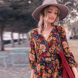 Bohemian Coachella Outfits Long Sleeve Vintage Print Dress
