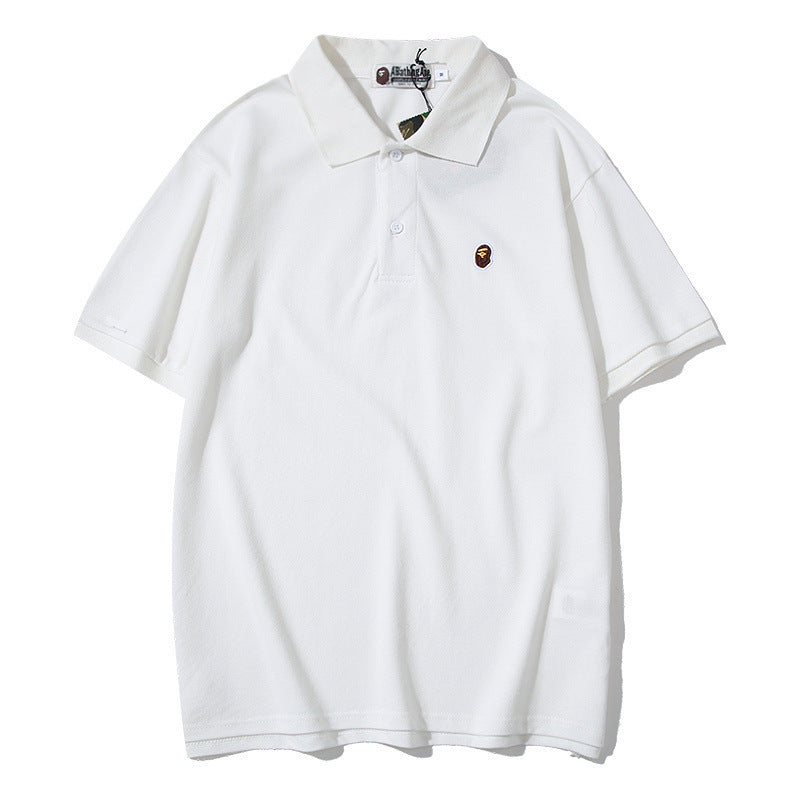 Shark Print T Shirt Solid Color Casual Embroidered Short-Sleeved Polo Shirt