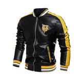 Graphic Leather Jacket Women Men's Pu Jacket British Motorcycle Clothing Fall Color-Blocking Fleece Leather Jacket Male