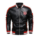 Graphic Leather Jacket Women Men's Pu Jacket British Motorcycle Clothing Fall Color-Blocking Fleece Leather Jacket Male