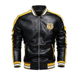 Graphic Leather Jacket Women Men's Pu Jacket British Motorcycle Clothing Fall Color-Blocking Fleece Leather Jacket Male