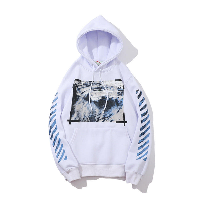 Fleece-Lined White HAILANG Oil Painting Men's and Women's Street Hooded Sweater Pullover Pure Cotton Coat hoodie