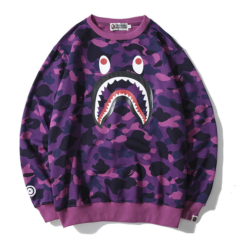 Shark Print Sweatshirts Loose Hip Hop Round Neck Sweater For Men