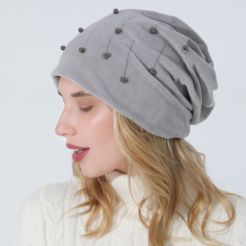 Women Winter Hats Autumn and Winter Women's Hot Drilling Sleeve Cap Fashion Warm