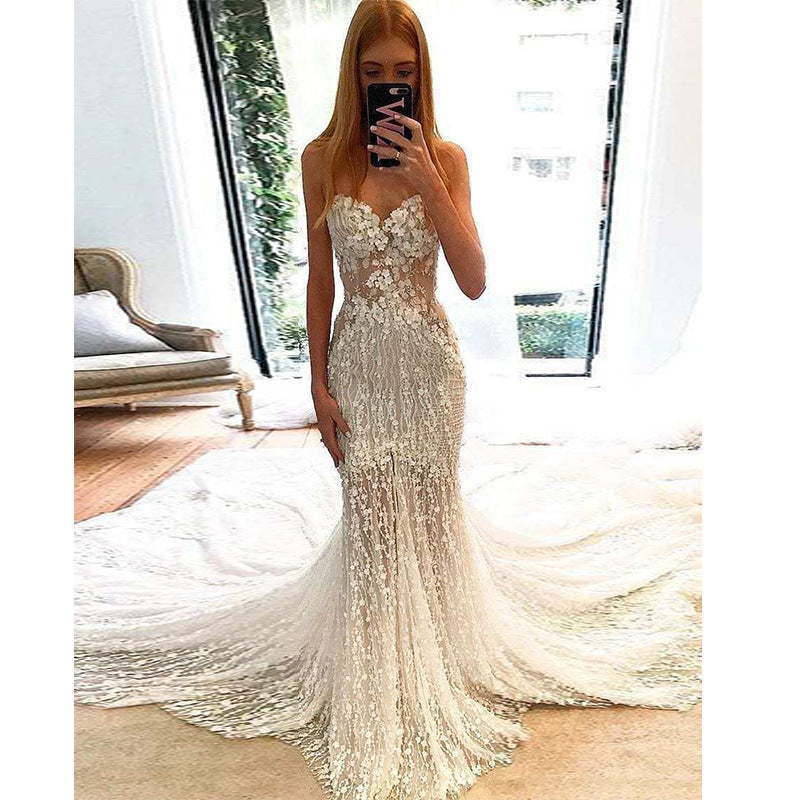 Women Lace Wedding Dress Women's Dress Sexy Bandeau Applique Formal Dress