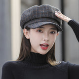 Check Beret Hat Autumn and Winter Plaid Beret Batch Hat Female