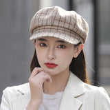 Check Beret Hat Autumn and Winter Plaid Beret Batch Hat Female