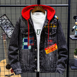 Men Denim Jacket Men's Denim Coat Spring and Autumn Hooded Spring Top