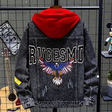 Men Denim Jacket Men's Denim Coat Spring and Autumn Hooded Spring Top