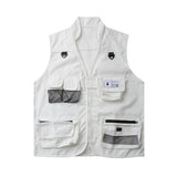 Men Sweater Vest Solid Color Multi-Pocket Workwear Vest Men's Jacket Loose Sleeveless Jacket
