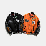 Orange Varsity Jacket Winter New Work Clothes Casual Multicolor Letter Print Jacket