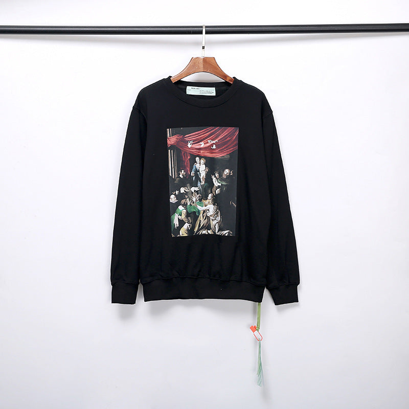 Virgin Oil Painting Direct Injection Printing Pure Cotton Terry Men and Women Couple round Neck Sweater sweatshirt