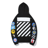 OW Embroidery on Sleeves Zipper  Loose All-Match Diagonal Striped Sweater hoodie